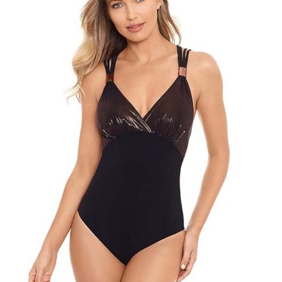 NWT Amoressa Horizon V-Neckline Soft Cup Strappy Back One Piece Swimsuit 12 - Picture 1 of 7